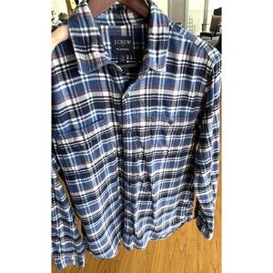 J. Crew Blue Flannel Plaid Shirt Button Up Long Sleeve 100% Cotton Mens Medium